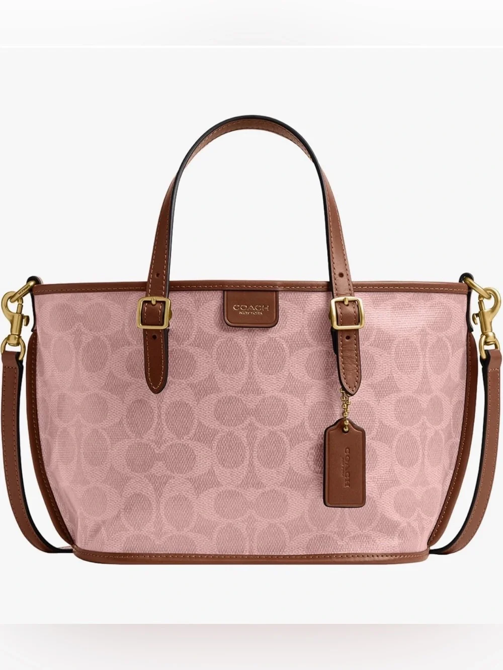 NWT Coach Taxi Pink Signature Canvas Tote with Brown Leather Accents